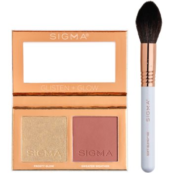 Sigma Beauty Glisten + Glow Cheek Duo blush pentru iluminare cu pensula-Sigma Beauty