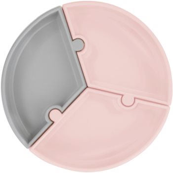 Minikoioi Puzzle Pinky Pink/ Powder Grey farfurie compartimentată cu ventuză-Minikoioi