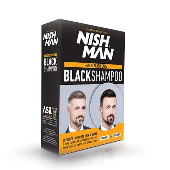 NishMan Hair&Beard - Sampon nuantator negru pentru par si barba 200ml-NishMan